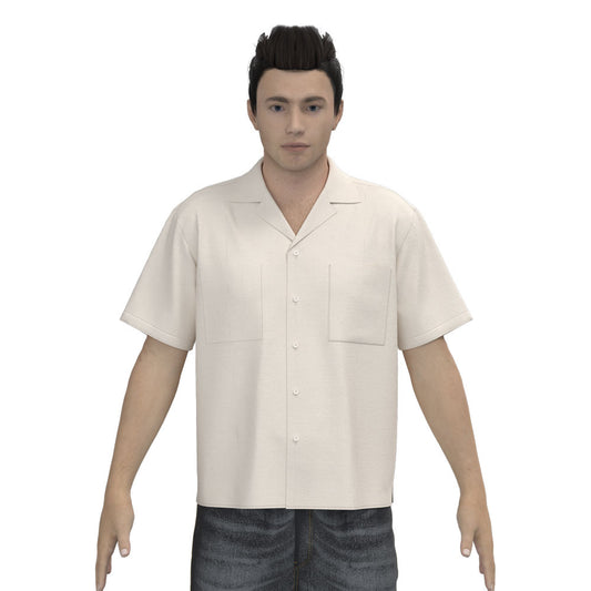 Digital male avatar wearing a bowling shirt shape in ivory
