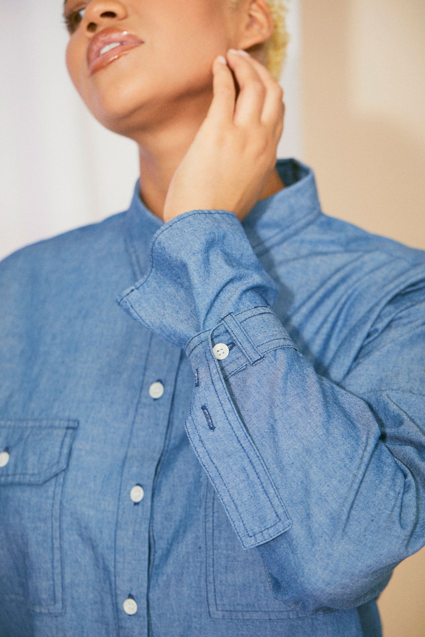 Women's Denim Shirt, Saywood Studio, Zadie Boyfriend Shirt, Light Wash Japanese Denim, Oversized Shirt