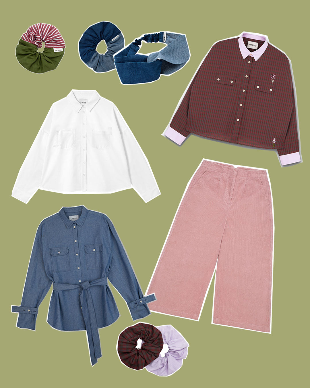 Sustainable gifts ideas for Gen-Z, young adults and teens. Made in the UK Shirts and Cord trousers, with zero waste sustainable hair accessories