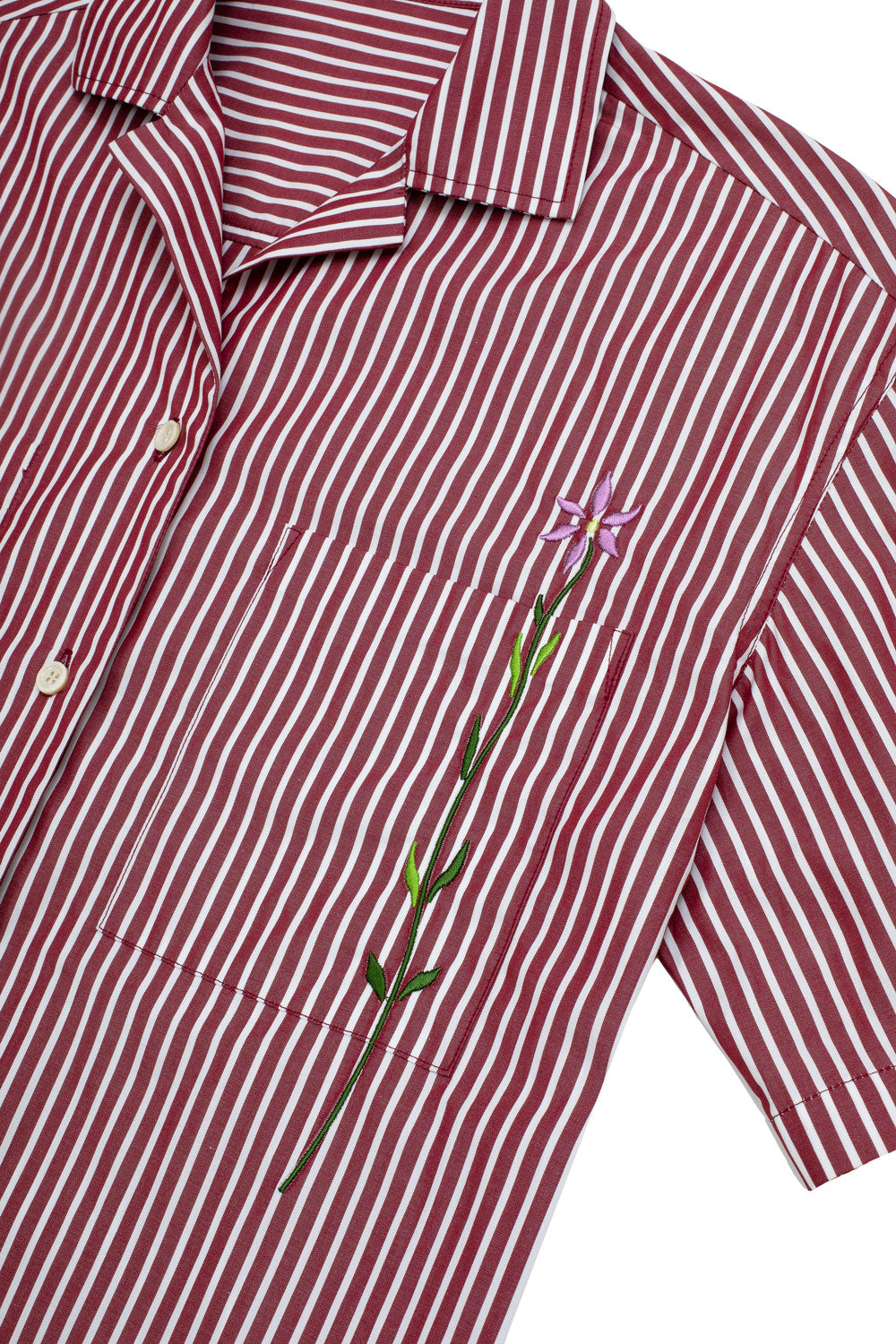 Frances Unisex Cuban Shirt, Berry Red Stripe