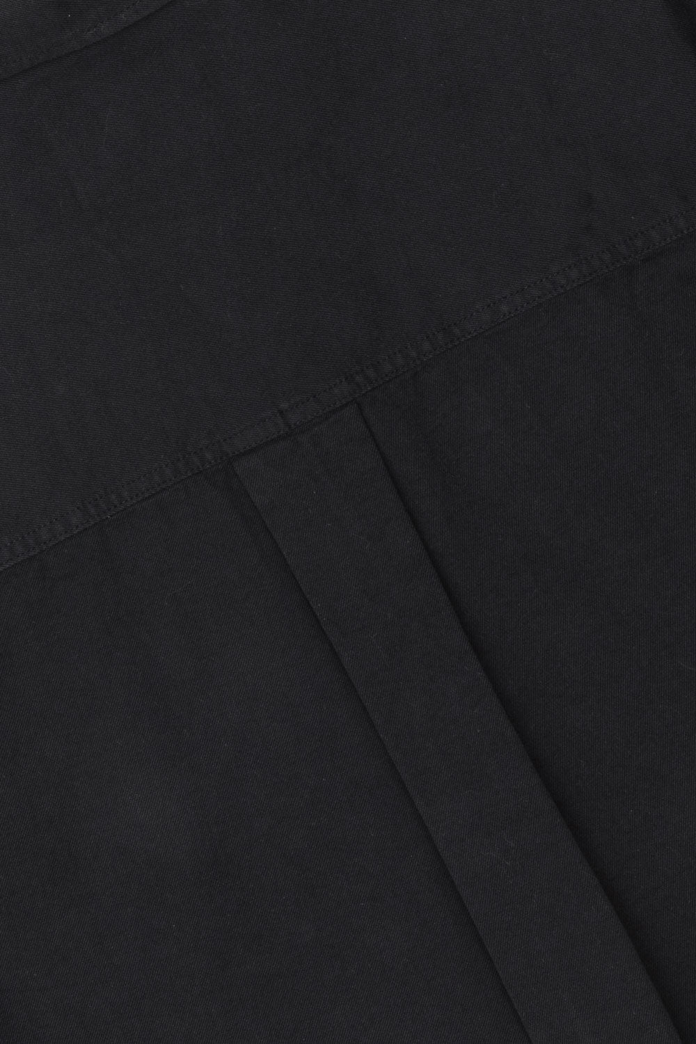 Close-up of black fabric texture and the pleat on the back of the shirt.