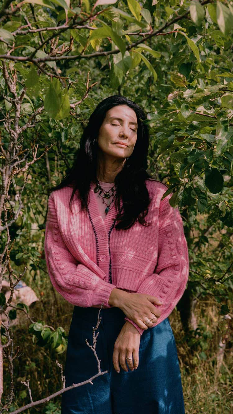 Pink Chunky Knit Frida Cardigan in Scottish-spun lambswool. British made knitwear by Saywood.