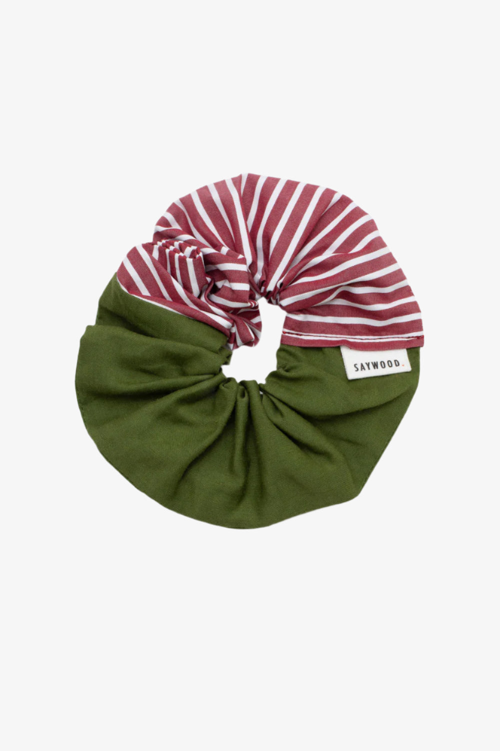 Patchwork Scrunchie, Olive Green & Berry Red Stripe