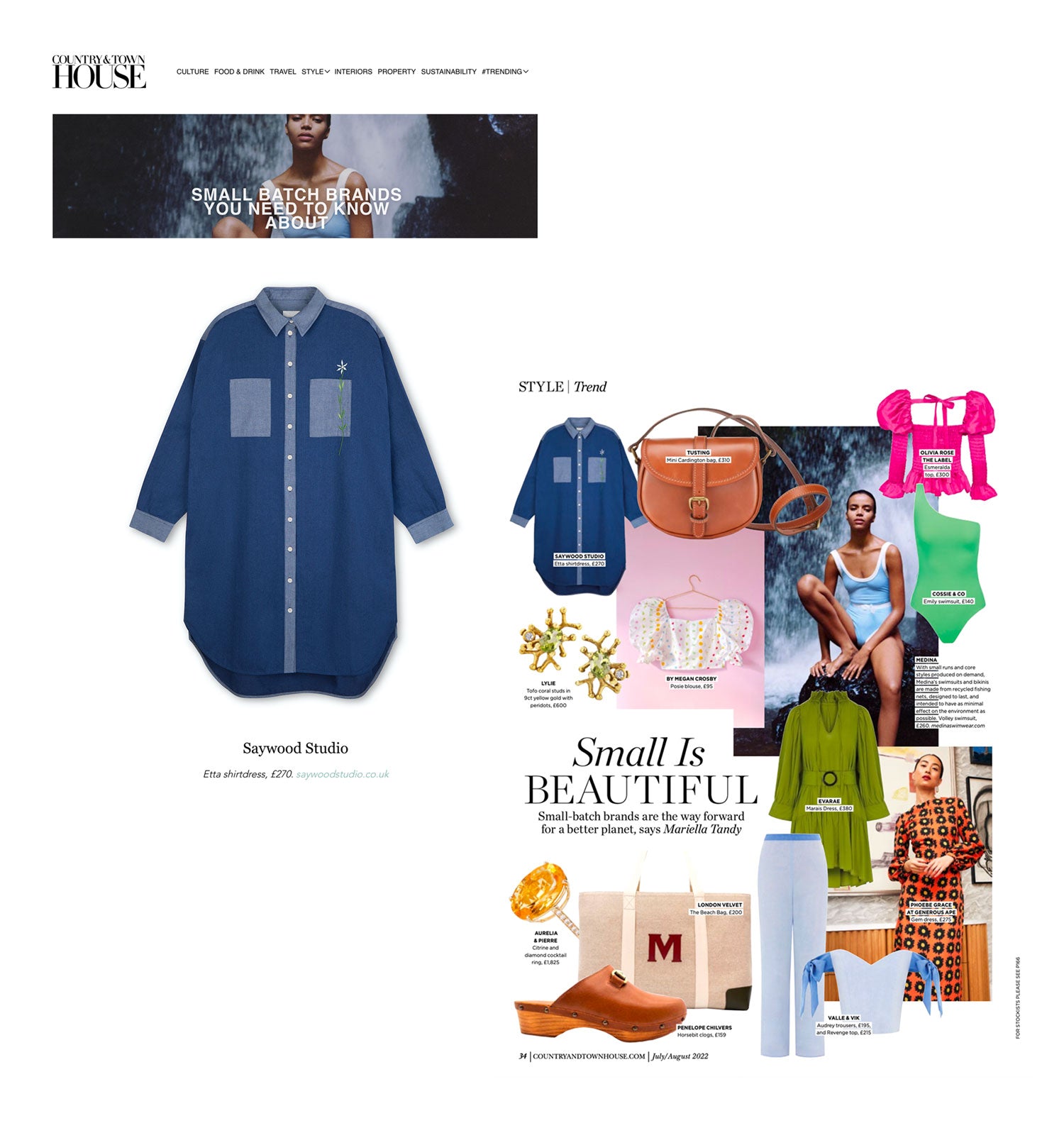 Saywood Etta Shirtdress Japanese Denim displayed on Country & Town House Digital, and in the magazine for Small Is Beautiful Feature