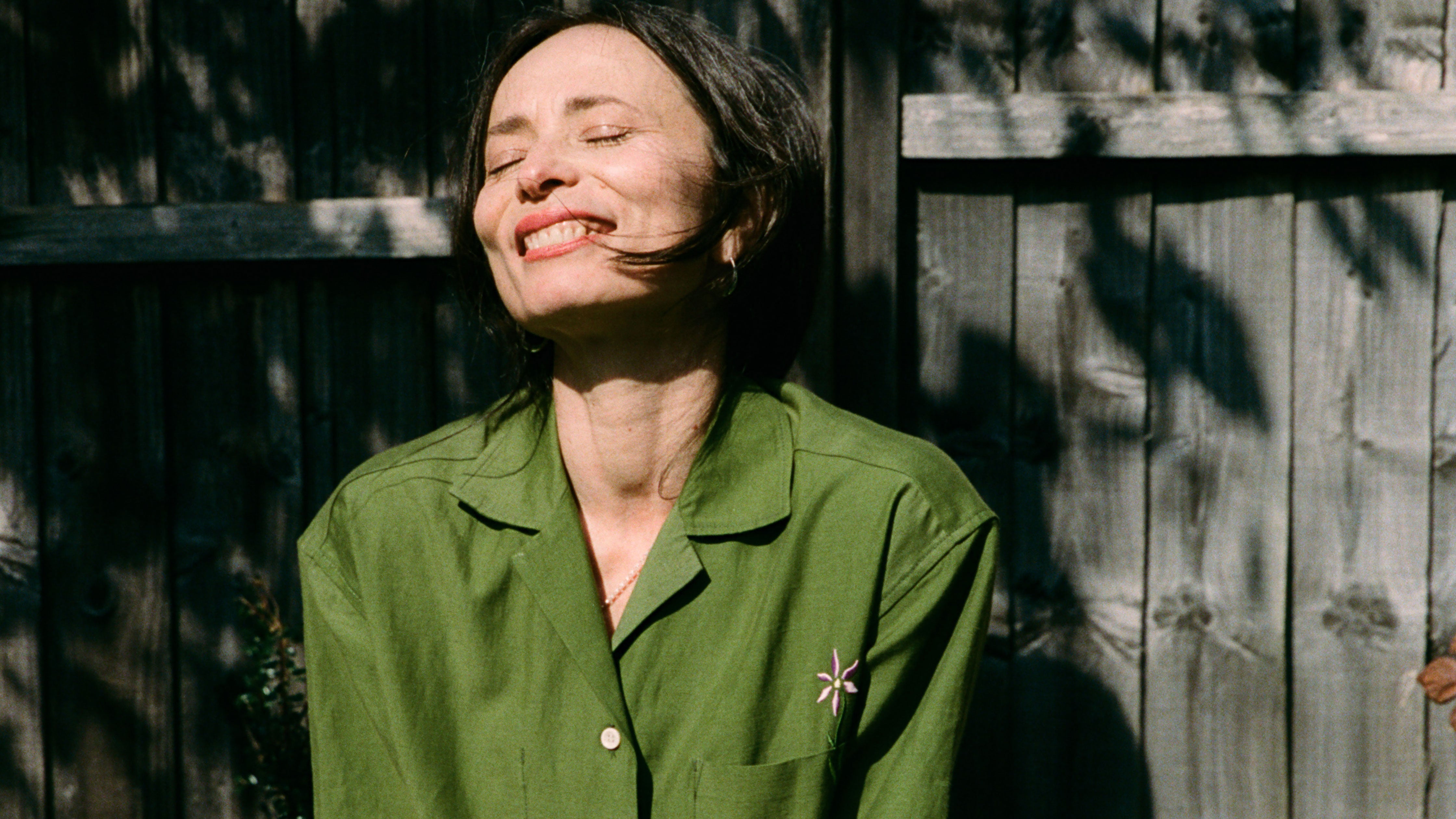 Frances Unisex Cuban Shirt in rich olive green, with flower embroidery. Made in the UK, by Saywood