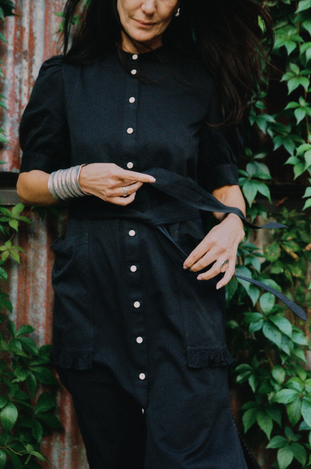 Rosa Puff Sleeve Shirtdress, Black Japanese Denim