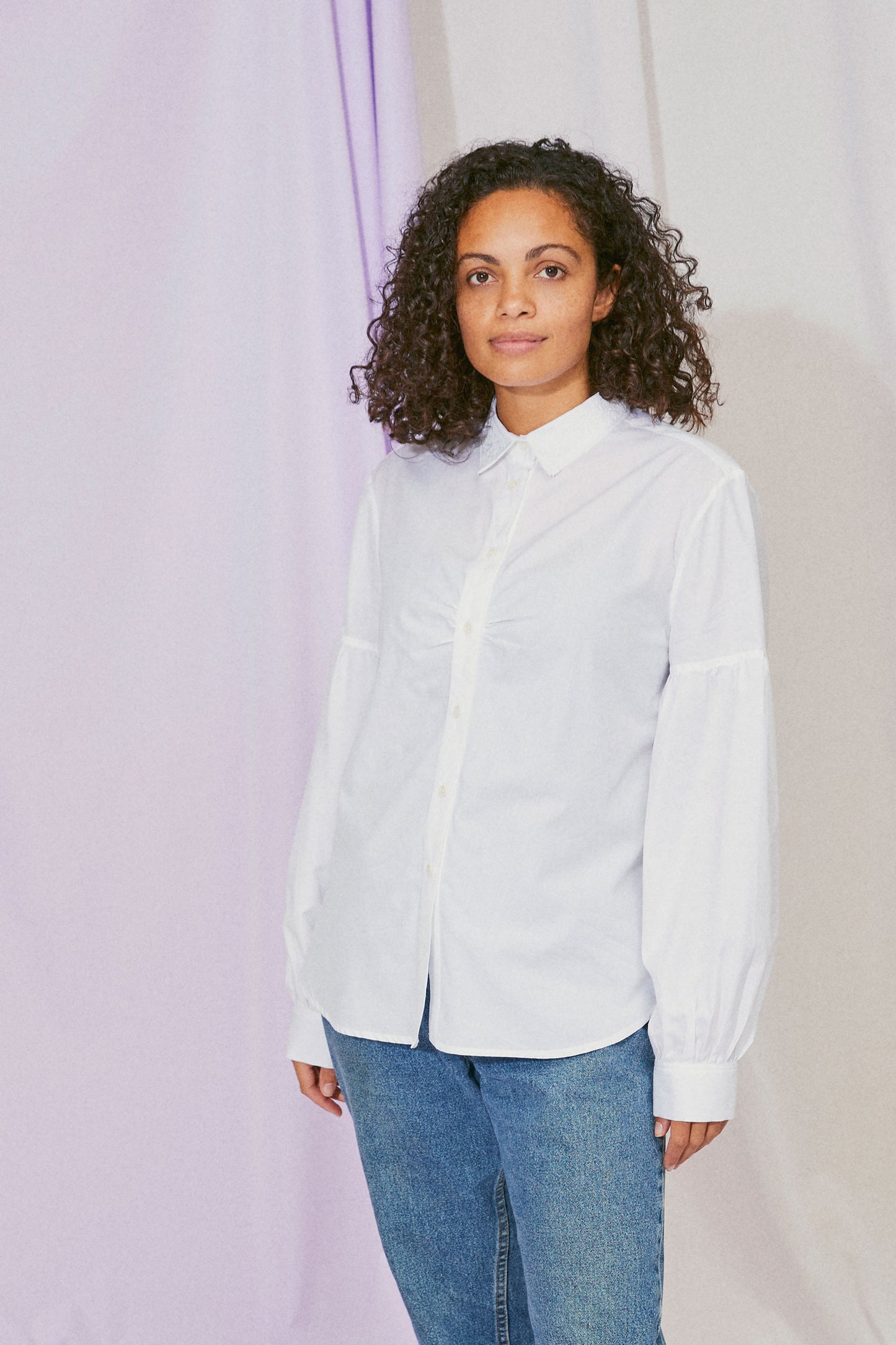 Women's Shirt, Saywood Studio, Edi Volume Sleeve Shirt, White shirt with lace collar