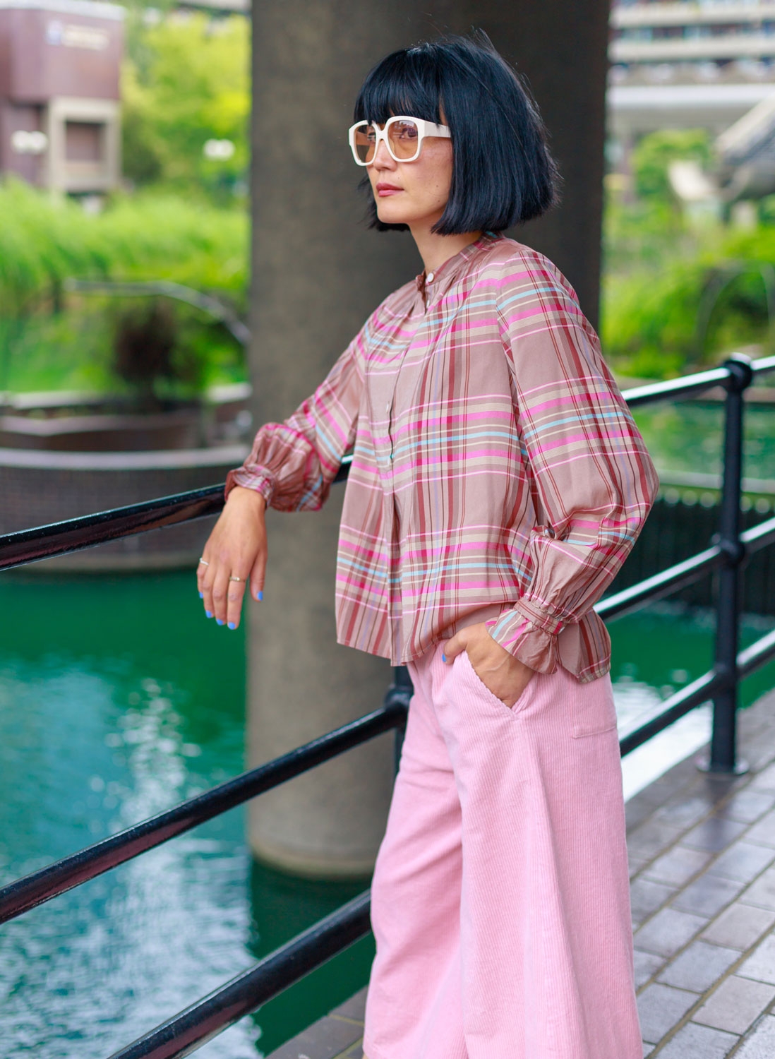 Limited Edition Marie Gather Neck A-Line Blouse, Pink Check Deadstock Cloth