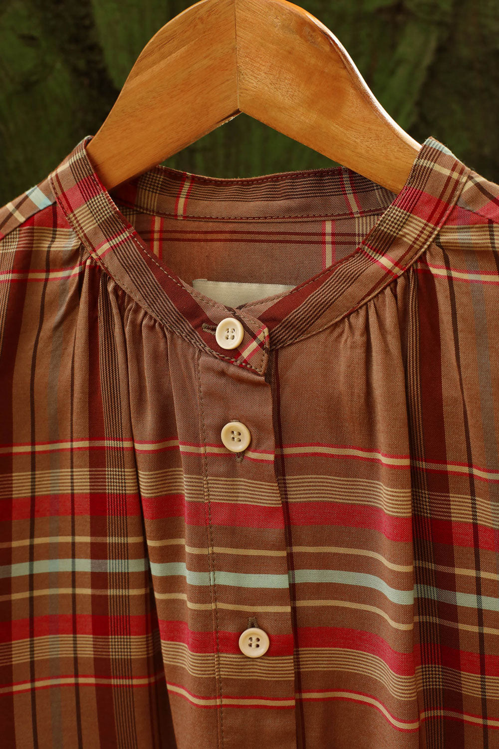 Limited Edition Marie Gather Neck A-Line Blouse, Pink Check Deadstock Cloth