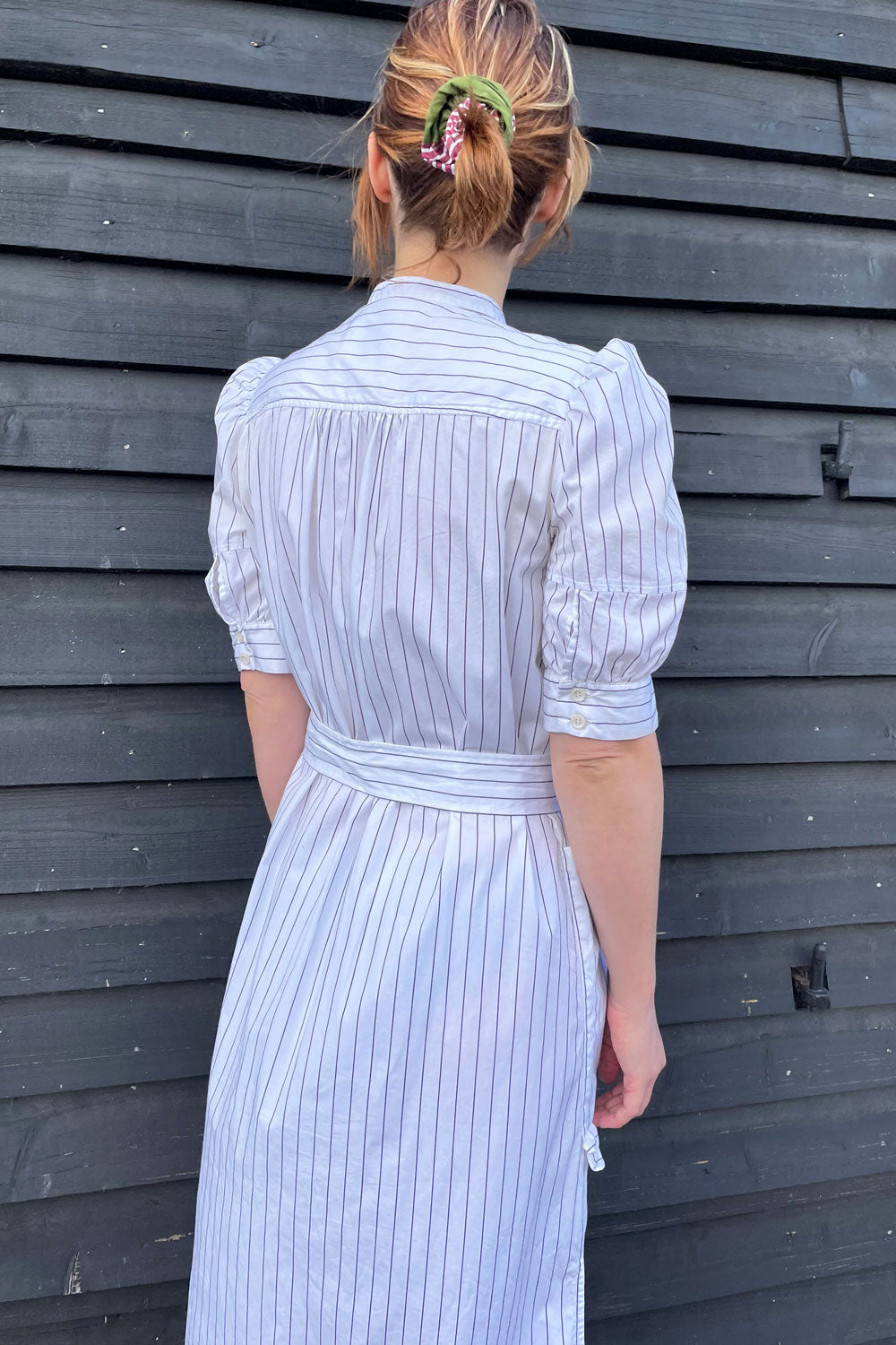 Rosa Puff Sleeve Shirtdress, White Cotton Pinstripe