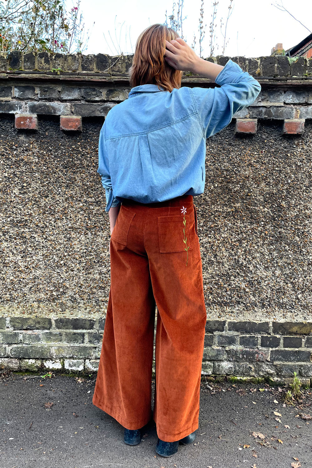 Amelia Full Length Wide Leg Trouser in Caramel Organic Cotton Corduroy