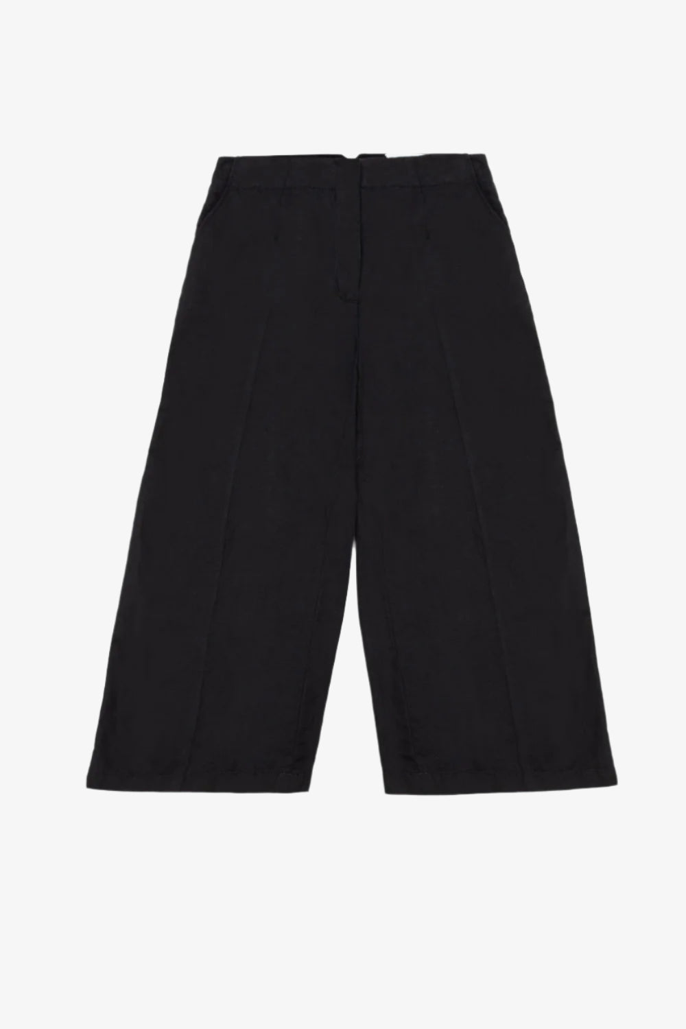 Women's black wide leg trousers, organic cotton and linen. Amelia wide Leg Culotte Trousers, made in the UK. 