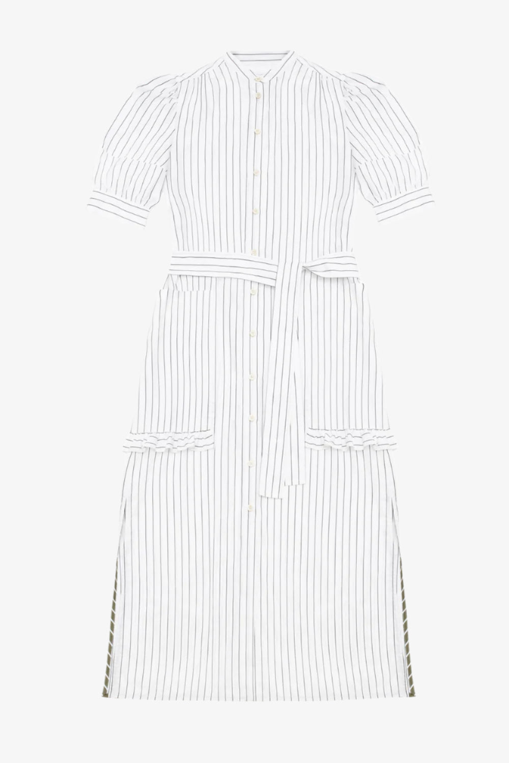 Rosa Puff Sleeve Shirtdress, White Cotton Pinstripe