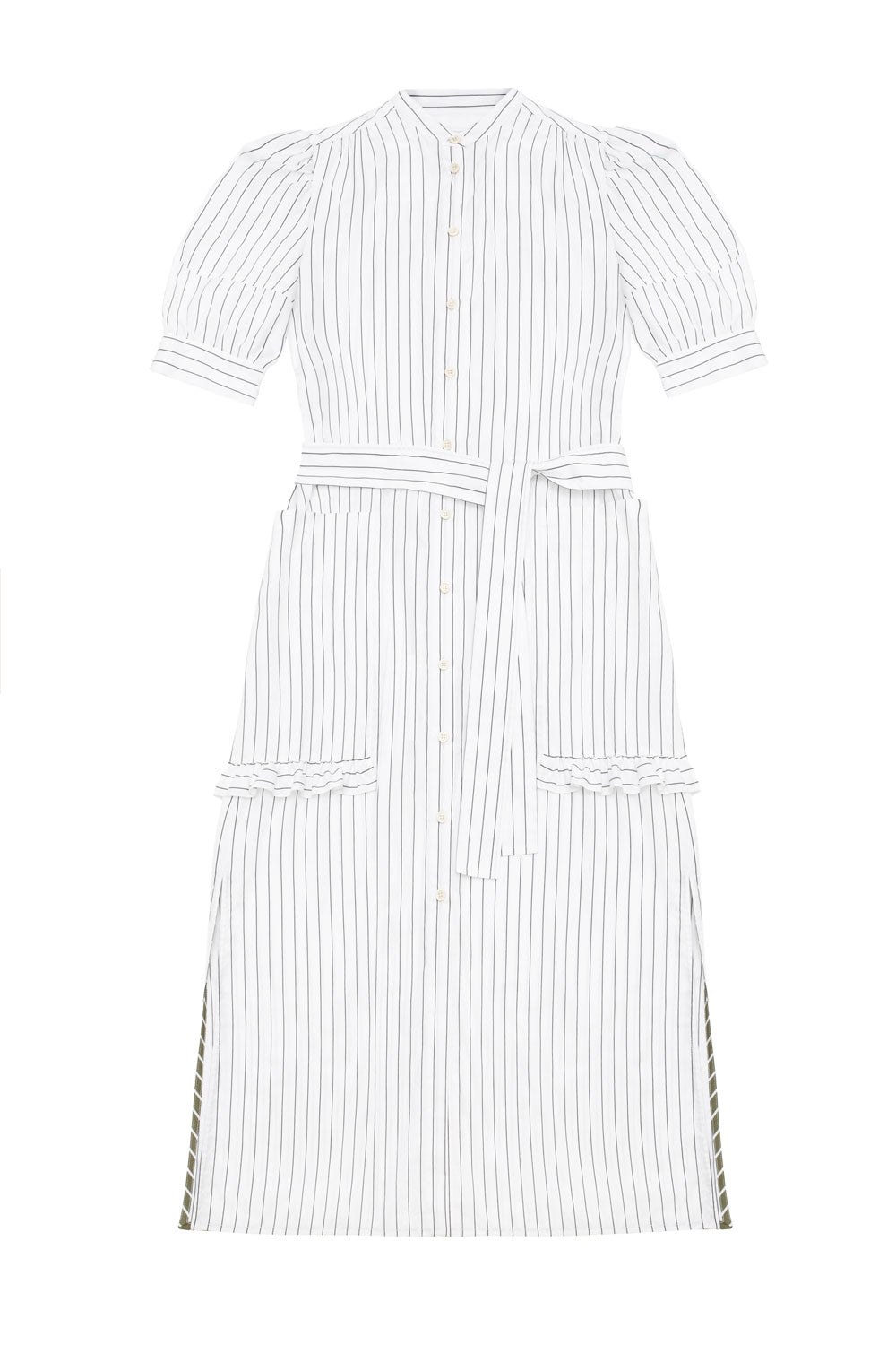 Rosa Puff Sleeve Shirtdress, White Cotton Pinstripe