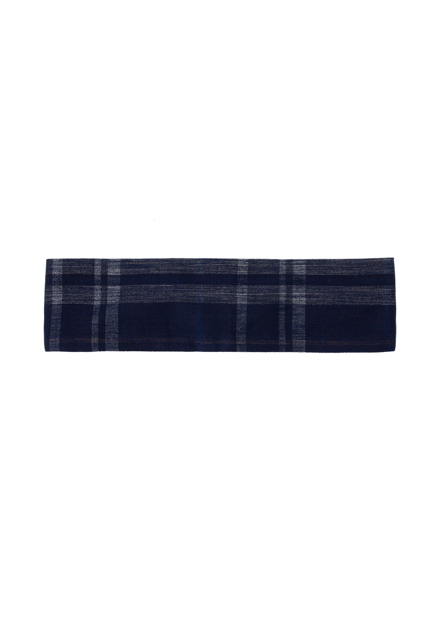 Navy check headband, laid flat on a white background.