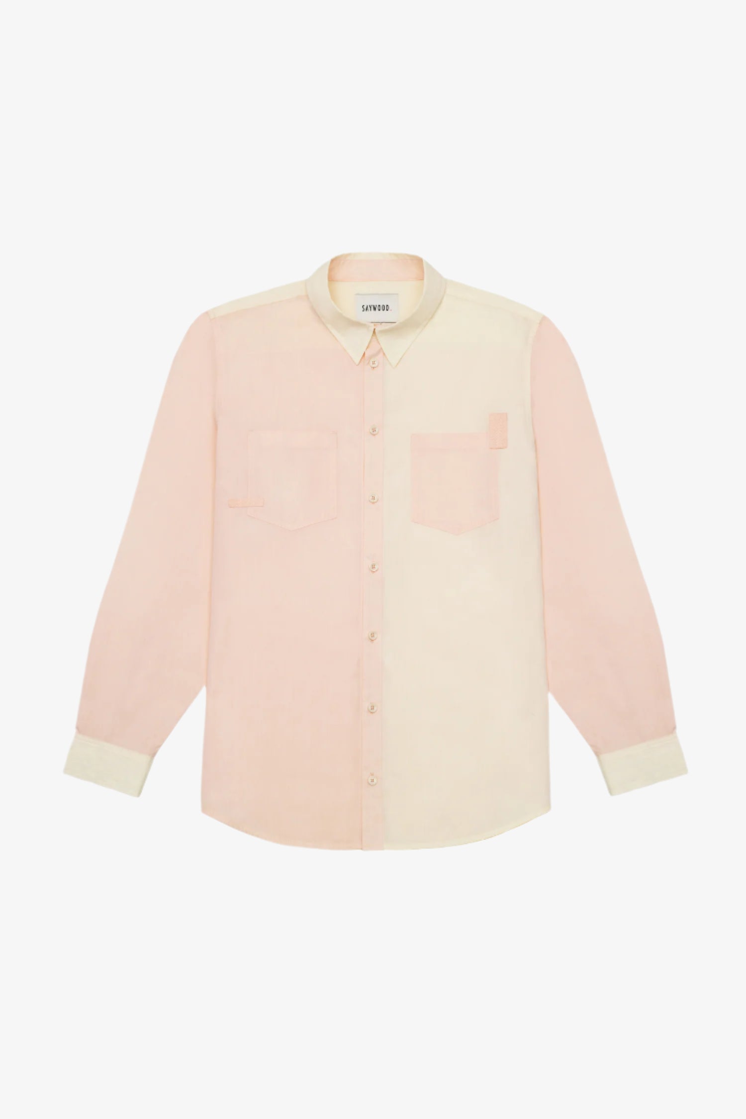 Product shot of Saywood's Eddy Mens mens patchwork Shirt with patch pockets in orange and yellow